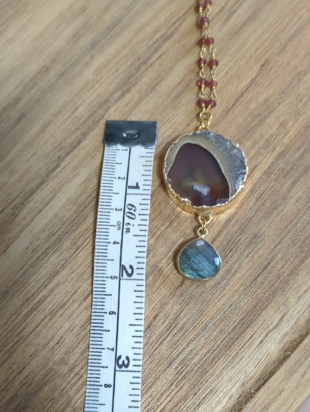 Agate And Labradorite Pendant Necklace with Garnet Bead Chain - Picture 4 of 4